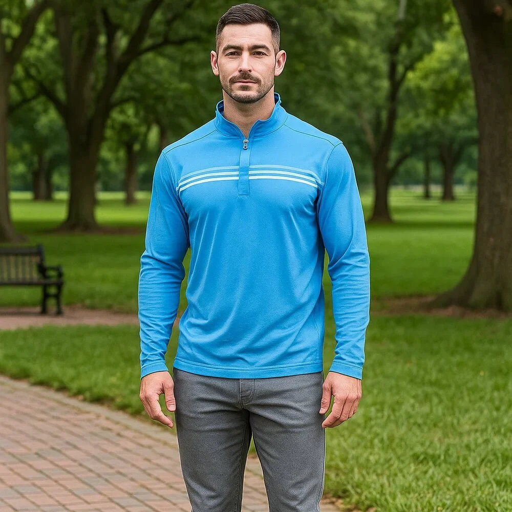 Banana Republic XL Blue 1/4 Snap Mock‎ Neck Pullover Long Sleeve Nautical Casual